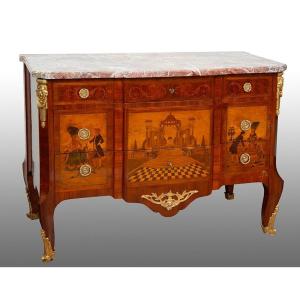 Cassettone antico Napoleone III Francese in legno esotico pregiato con piano in marmo.