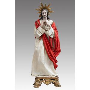 Scultura antica Napoletana raffigurante Il Cuore di Gesù 18secolo