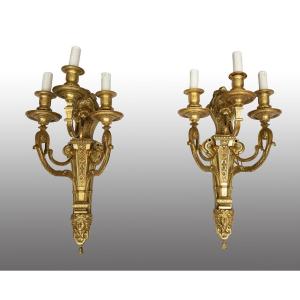 Coppia di applique antichi in bronzo dorato e cesellato appartenente alla seconda metà 19sec.