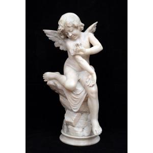 Scultura antica in alabastro raffigurante cherubino alato 19secolo Francia