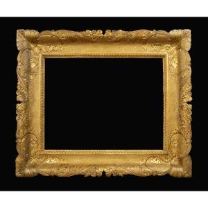 Cornice antica Impero Napoletana in legno dorato e intagliato 19secolo.