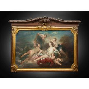 Dipinto antico olio su tela raffigurante "La toletta di Venere" 18secolo Francia