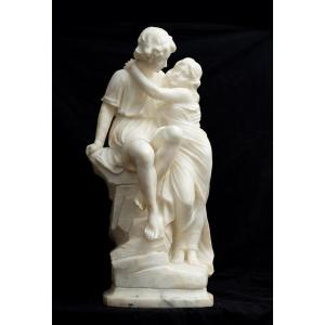 Scultura antica in alabastro raffigurante l'amore appartenente alla seconda metà del XIX secolo