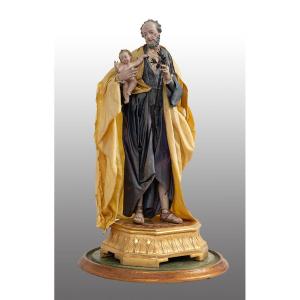 Scultura antica raffigurante San Giuseppe col Bambino 19secolo.