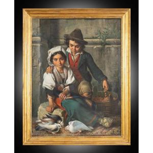 Antique Painting Signed "tommaso De Vivo 1867". Naples 19th Century.