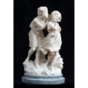 Scultura antica in alabastro raffigurante l'amore appartenente alla seconda metà del XIX secolo