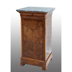 Comodino antico in radica di noce piano grigio bardiglio periodo 19secolo