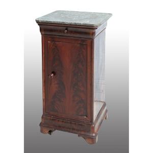 Comodino antico in piuma di mogano marmo grigio bardiglio periodo 19secolo.