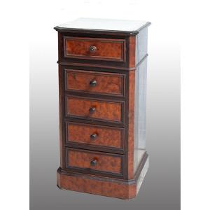 Comodino antico in radica di noce piano in marmo bianco statuario periodo 19secolo