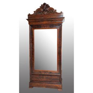 Armadietto antico 1 anta due cassetti in piuma di mogano inerni in rovere periodo 19secolo.