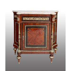 Credenzino Francese stile Napoleone III in legni pregiati applicazioni in bronzo dorato 20sec.