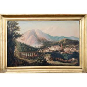 Dipinto antico olio su tela con cornice coeva 19secolo Italy