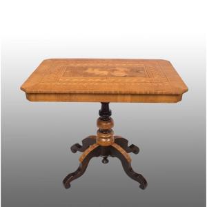 Table ancienne En Bois Polychrome d'époque Sorrento XIXème Siècle.