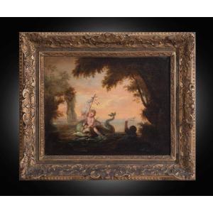 Dipinto antico Francese olio su tela raffigurante scena allegorica. Firmato e datato 1848.