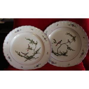 Marseille 18th Pair Of Earthenware Plates (trendy Bird Decor)