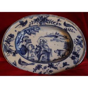 17th Century Hollow Dish (saint Anthony Of Padua Scene Decoration, Nevers)