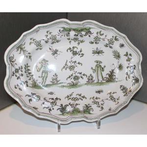 Moustiers 18th Century (oval Dish In Shades Of Green)