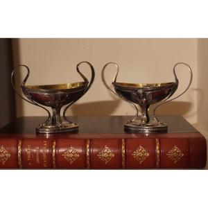 Salt Cellars, Pair In Silver And Vermeil