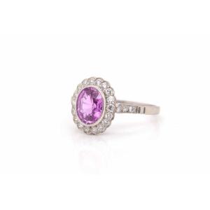 Pink Sapphire And Diamond Ring In Platinum