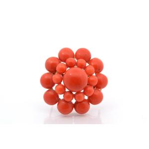 Late 19th Coral And Diamond Brooch In 18k Yellow Gold