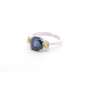 Sapphire And Yellow Diamond Ring In Platinum
