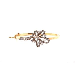 19th Diamond And Fine Pearl Bracelet In 18k Gold And Silver