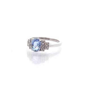 Vintage Sapphire And Diamond Ring In Platinum