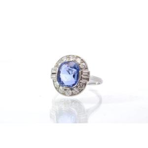 Sapphire And Diamond Ring In Platinum