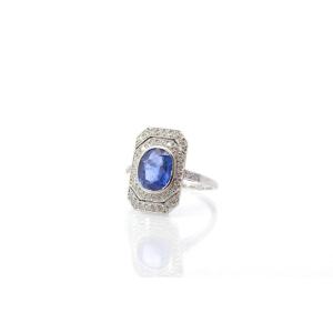 Art Deco Sapphire And Diamond Ring In Platinum