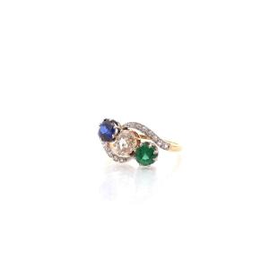 Vintage Trilogy Diamond, Sapphire And Emerald Ring