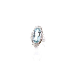 Vintage Aquamarine And Diamond Ring In 18k Gold