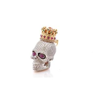 Skull Pendant Diamonds, Rubies, Emeralds And Citrine In 18k Gold