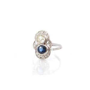 Authentic Art Deco Sapphire And Diamond Ring