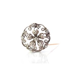 19th Century Brooch Set With Gold And Silver Diamonds