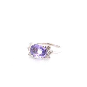 Purple Sapphire And Diamond Ring In Platinum