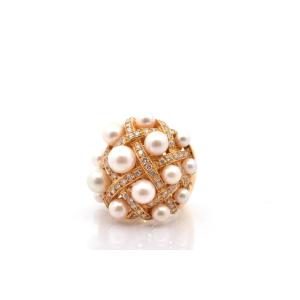 Pre-owned Cultured Pearl And Diamond Ring