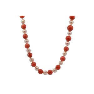 Coral And Cultured Pearl Necklace
