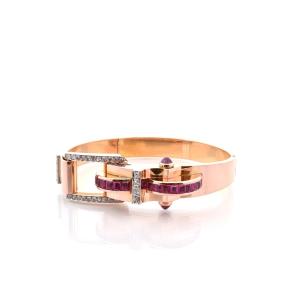 18k Gold Ruby And Diamond Tank Bracelet