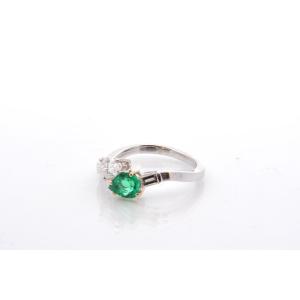 Emerald And Diamond Ring In 18k Gold
