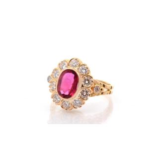 Vintage Ruby And Diamond Ring In 18k Gold