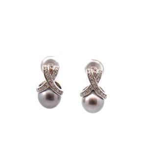 Tahitian Cultured Pearl And Diamond Earrings