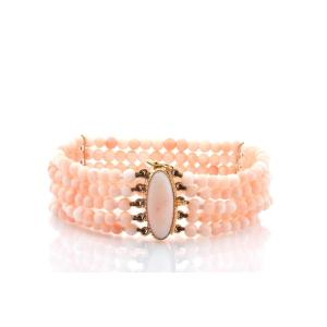 Vintage Pink Coral Bracelet In 18k Gold