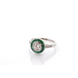 Art Deco Ring With Diamonds And Emeralds