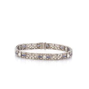 Art Deco Bracelet In Diamonds And Sapphires