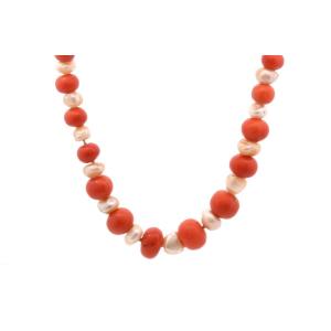 Antique Pearl And Coral Necklace