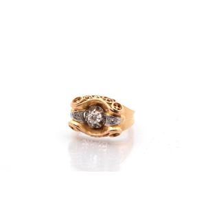 Vintage 18k Gold Diamond Tank Ring