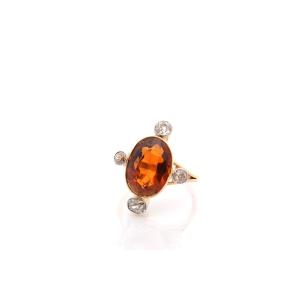 Antique Citrine And Diamonds Ring