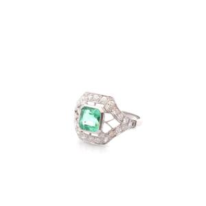 Emerald And Diamond Art Deco Ring