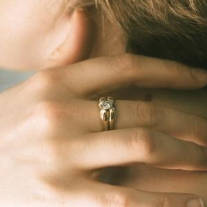 Yellow Gold Bangle Ring Set With A Diamond