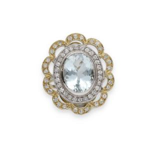 Aquamarine And Diamond Lace Ring